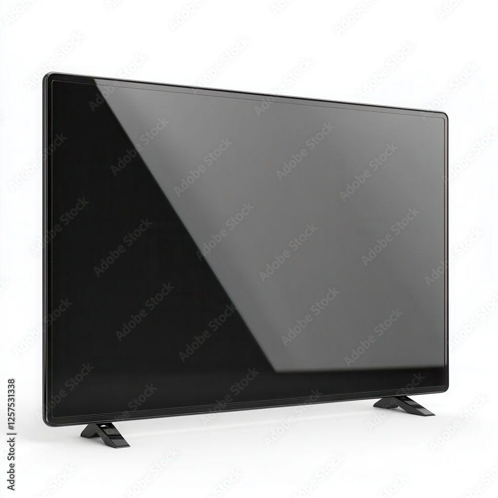 A sleek, modern flat-screen television with a black frame and minimalist design, positioned on two stands against a plain background.