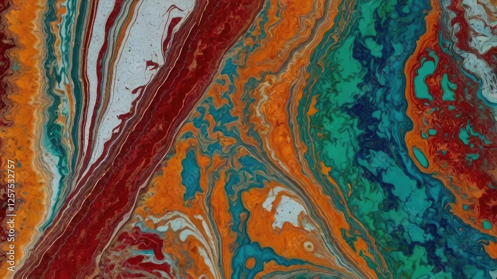 Abstract Fluid Art Painting with Vibrant Colors and Flowing Patterns