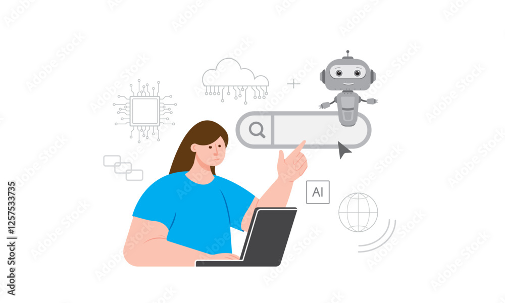 The search bar. Voice assistant, chatbot. Artificial intelligence is a human assistant in science, business,
technologies and in the social sphere. Vector image The search bar. Voice assistant, chatbot. Artificial intelligence is a human assistant in science, business,
technologies and in the social sphere. Vector image