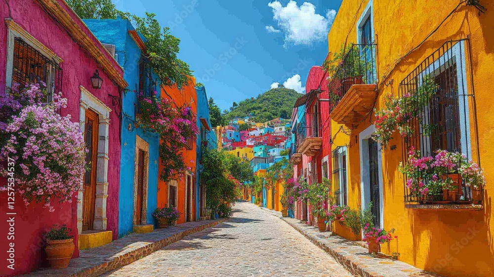 Fototapeta premium Discover Guanajuato's colorful colonial streets and blooming flowers!