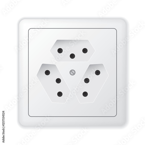 Realistic vector white socket with three sockets. Type J. Isolated on white background