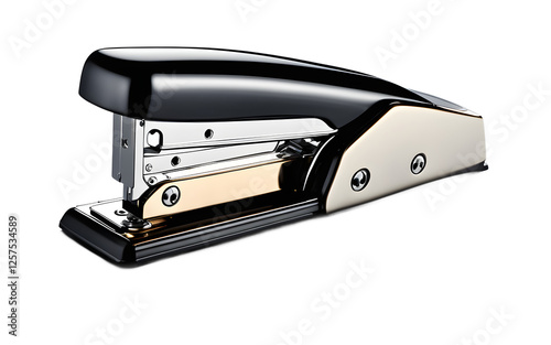 A metal stapler with a smooth design, isolated on a empty plain background