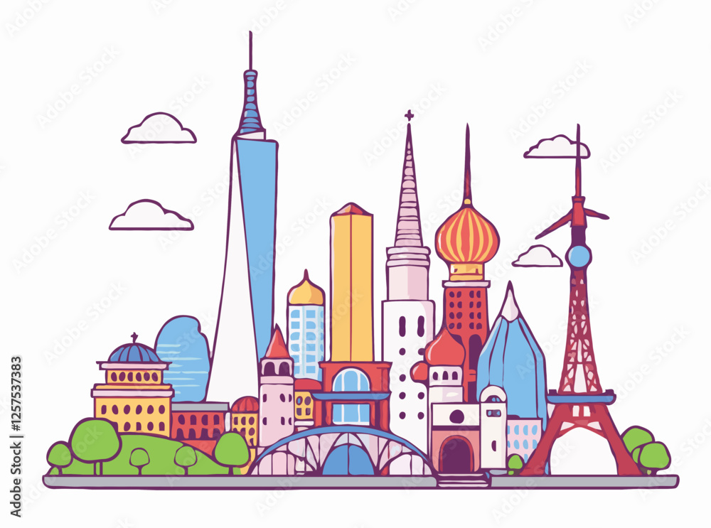Abstract Landmarks: Stylish Vector Artwork for Design Projects Abstract Landmarks: Stylish Vector Artwork for Design Projects