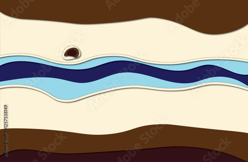 High angle vector illustration of flowing river background.