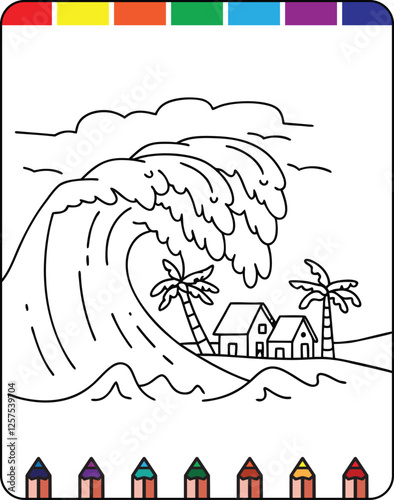Hurricane Storms and Strong Winds Fun Coloring Page for Natural Disaster Awareness, Wildfires in Nature A Detailed Coloring Page for Kids and Adults