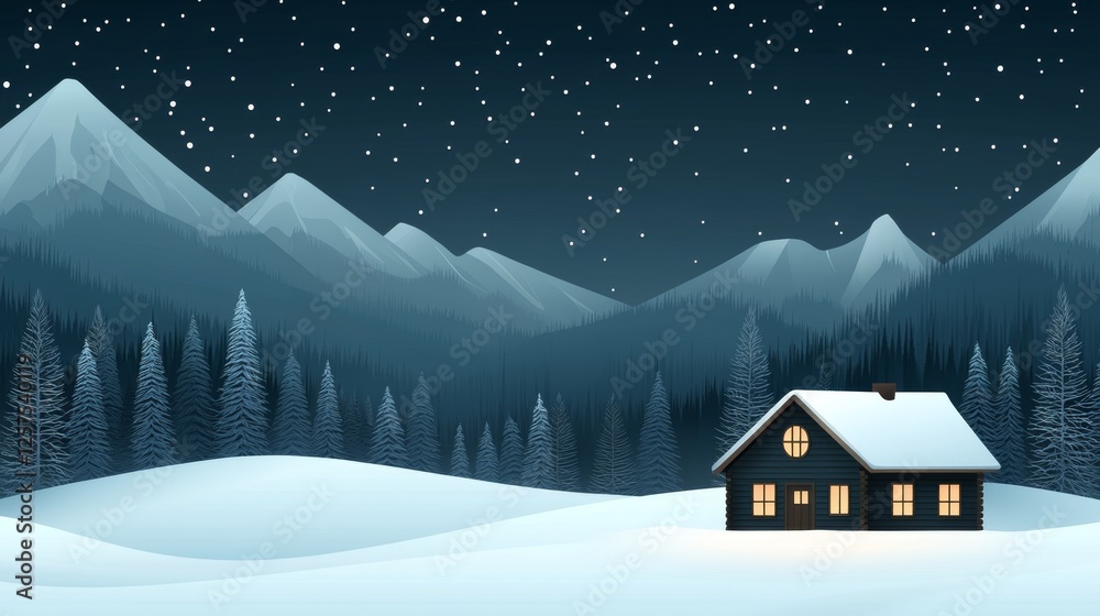 A small cabin in the middle of a snowy mountain landscape A small cabin in the middle of a snowy mountain landscape