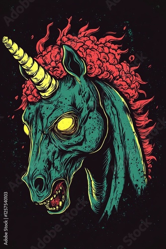 Zombie Unicorn Head Graphic Illustration