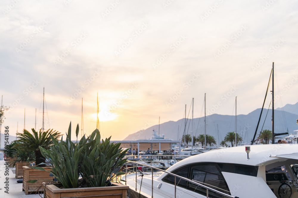 Fototapeta premium Luxury yachts moored to the pier in the marina