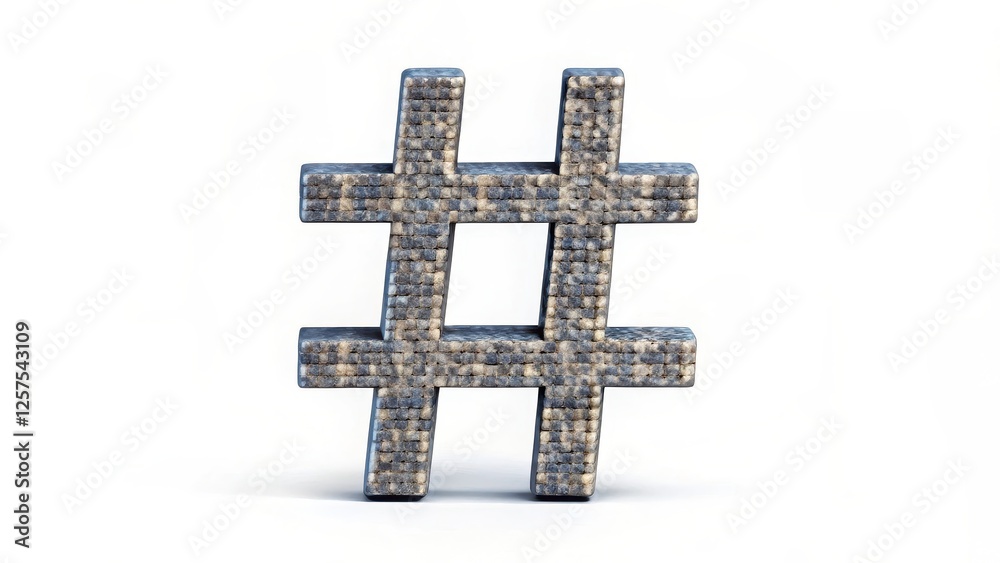 Obraz premium Stone Hashtag Symbol on White Background