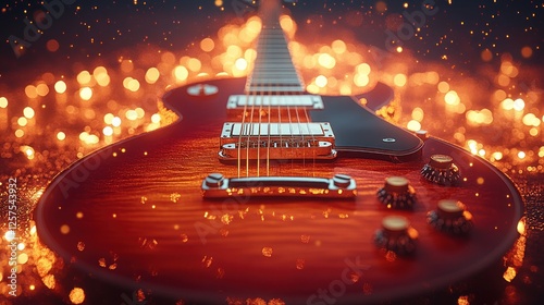 Electric guitar, close-up, on sparkling, festive background.  Use Music poster, album art