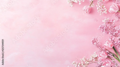 Elegant Tulip Floral Arrangement on Pink Background, Minimalistic Style, Close-Up Shot, Spring Concept, Copy Space for Text or Logo