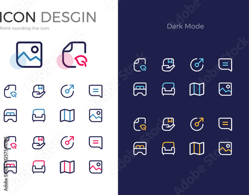icons set, Picture Image Document Delivery Gift Delivery Bed Travel Hotel Message Location Map Sofa SNS Homepage Smartphone APP Line Icon