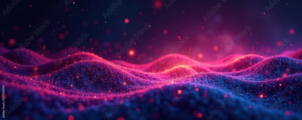 Fototapeta premium Abstract digital landscape with glowing particles, energy, effect