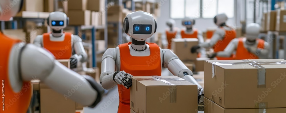 Factory of the future, self-operating robotic arms assembling, sealing, and shipping products Factory of the future, self-operating robotic arms assembling, sealing, and shipping products