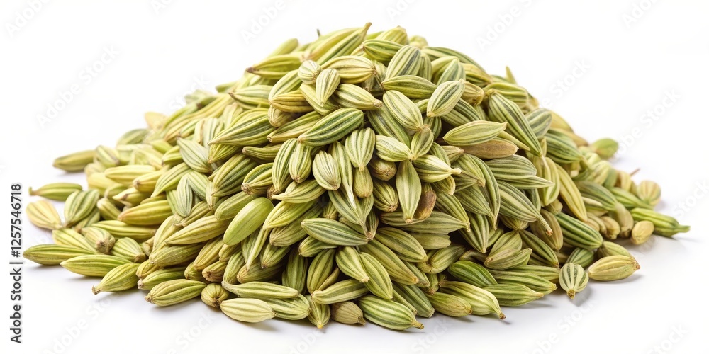 Fennel Seeds Pile, White Background Fennel Seeds Pile, White Background