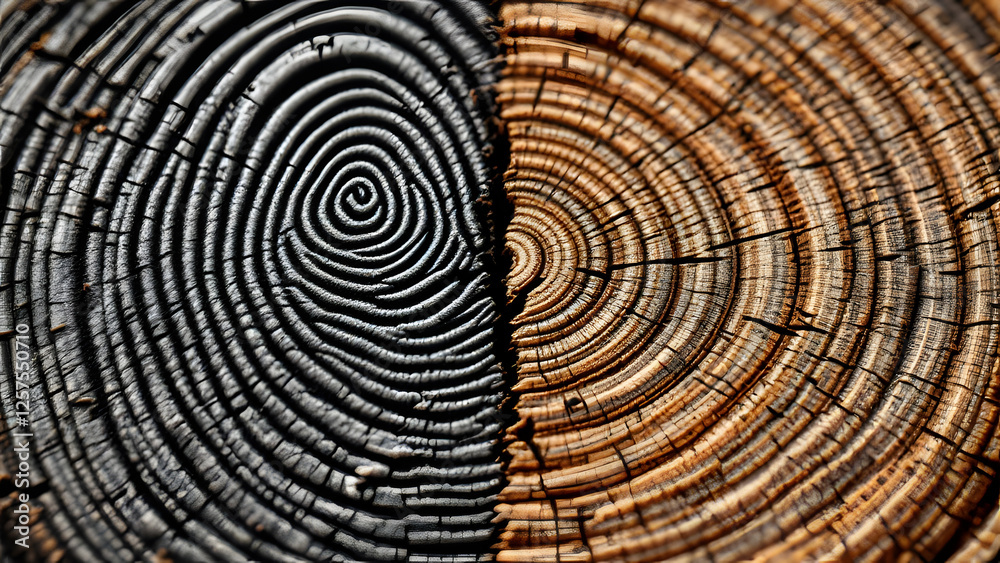 Fototapeta premium Comparison of Two Distinct Tree Rings with Contrasting Colors