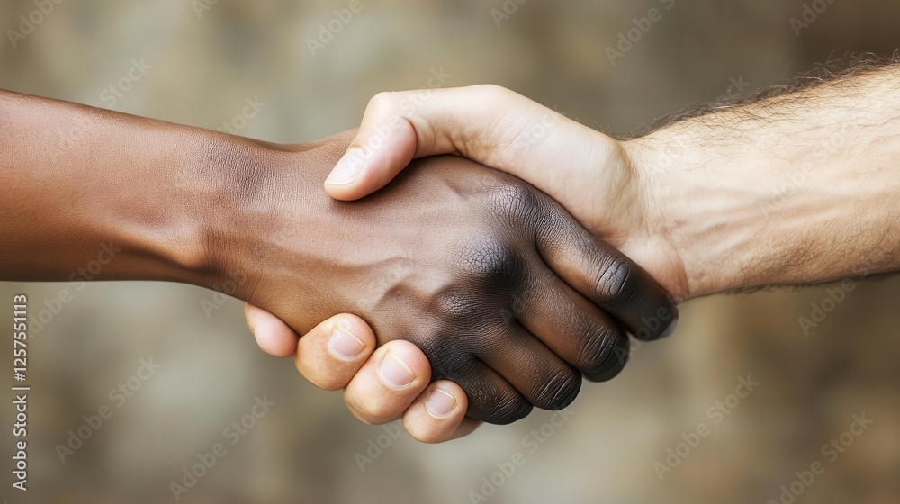 Fototapeta premium Diversity and inclusion, close-up of different hands in a handshake, multicultural setting