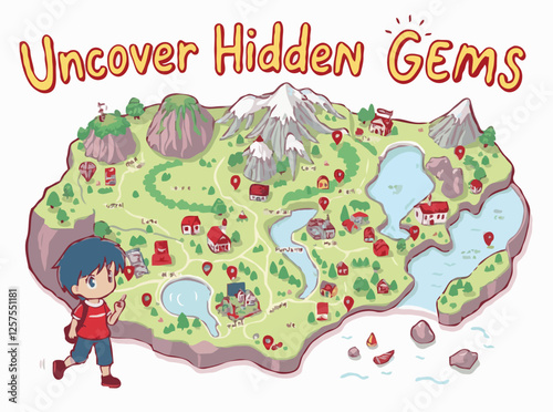 Uncover Hidden Gems: Colorful Vector Map of Adventure Destinations