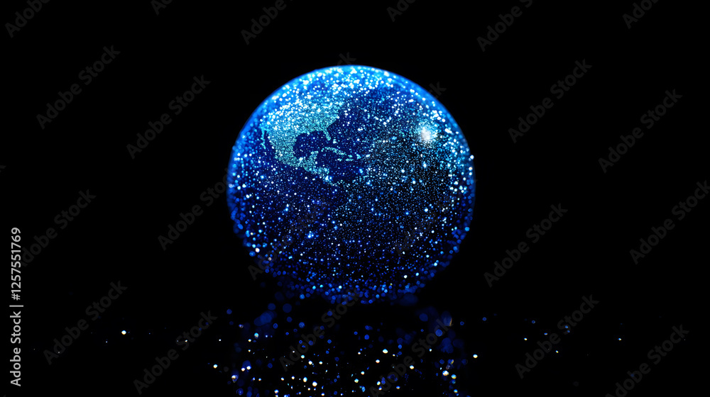 Fototapeta premium A Sparkling Blue Glitter Globe Representing Our Planet Earth