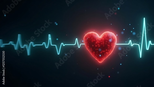 Vibrant Red Heart with Circular Pulse Line Glowing in Blue and Green for Doctors' Day