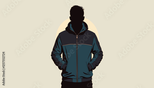 Silhouette of a young man in a hoodie standing against a plain background