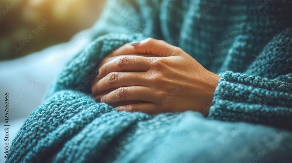 Mental health, close-up of hands in a comforting gesture, warm environment Mental health, close-up of hands in a comforting gesture, warm environment