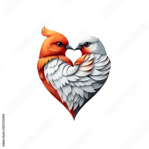 an image of two birds are standing in a heart shape, there is a bird that is standing next to another bird photo