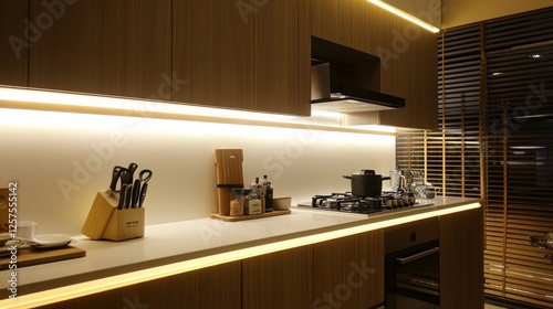 An LED strip must be correctly mounted on the cabinet surface of the kitchen set in order to provide lighting.