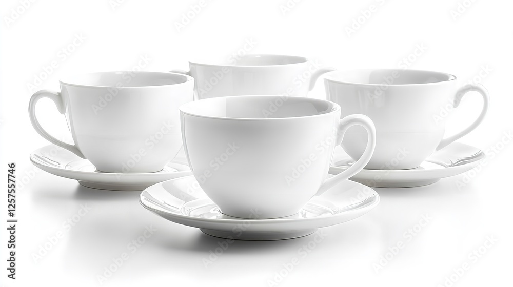 Three White Porcelain Cups on Isolated Background Three White Porcelain Cups on Isolated Background