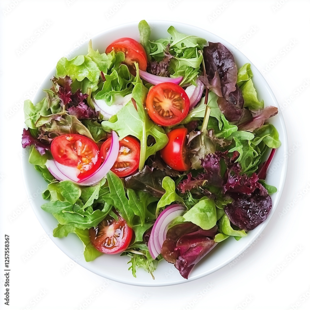 Top down view of House garden salad, isolated on white, food setting