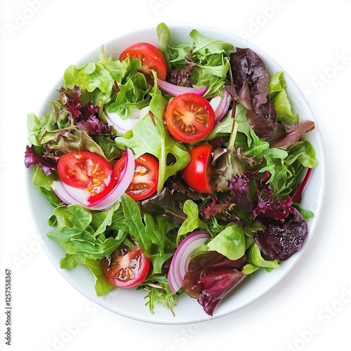 Obraz na płótnie Top down view of House garden salad, isolated on white, food setting w salonie