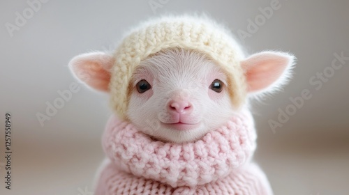 Wallpaper Mural Adorable lamb in knitted hat and scarf, winter background, perfect for greeting cards Torontodigital.ca