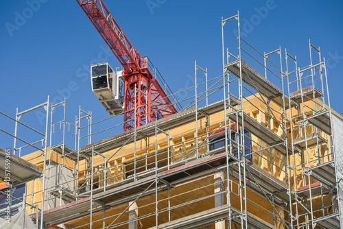 Schilderij op canvas Gerüst, Baustelle, Wohnungsbau, Eisenbahnstraße, Kaiserslautern, Rheinland-Pfalz