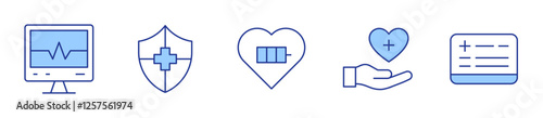 energy, healthcare, heart rate monitor, medical record, safety. Healthcare Icon vector illustration. Line Duotone style. Editable stroke