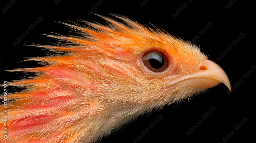 Fototapeta premium Orange bird chick profile, dark background, wildlife