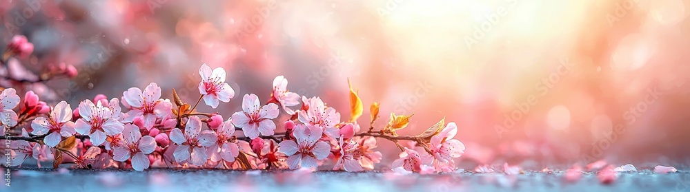Captivating panorama of apricot flowers with a serene sunny sky background, providing space for copy to emphasize spring Captivating panorama of apricot flowers with a serene sunny sky background, providing space for copy to emphasize spring