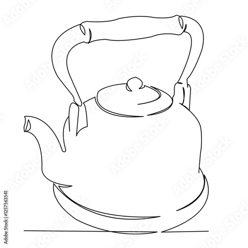 One continuous single drawing line art flat doodle kettle, kitchen, drink, isolated, hot. Isolated image hand draw contour on a white background
