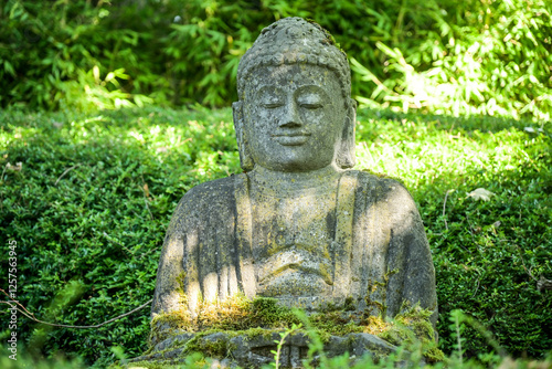 Canvastavla Buddha Statue, Japanischer Garten, Am Abendsberg, Kaiserslautern, Rheinland-Pfal