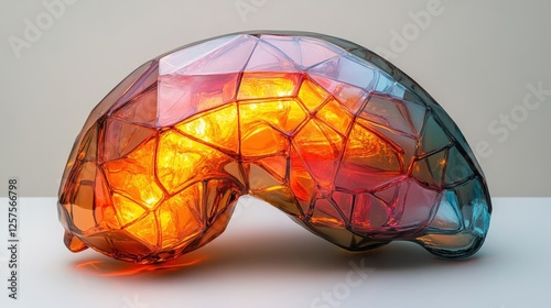 Highly detailed glass liver showcasing illuminated neon veins and bile ducts photo