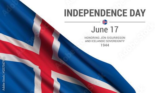 Independence Day. June 17. Vector banner design template with flag of Iceland.