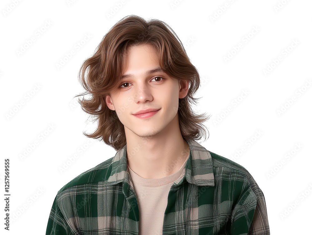 Portrait of a young man in stylish green and white plaid shirt Portrait of a young man in stylish green and white plaid shirt
