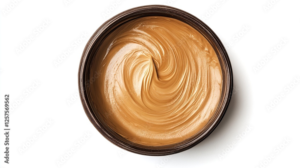 Peanut butter on white background top view