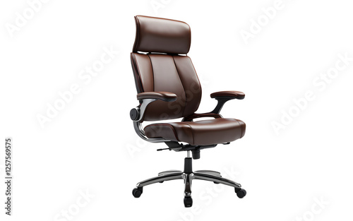 A stylish office chair with lumbar support and armrests, isolated on a empty plain background
