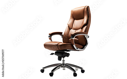A stylish office chair with lumbar support and armrests, isolated on a empty plain background