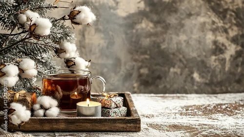Cotton tea on the table. Selective focus