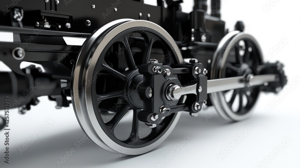 Obraz premium Close-up of a Vintage Train's Wheel Assembly: A Detailed Look at the Engineering Marvel