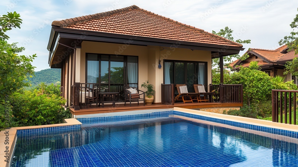 Fototapeta premium Hillside Villa Poolside Relaxation