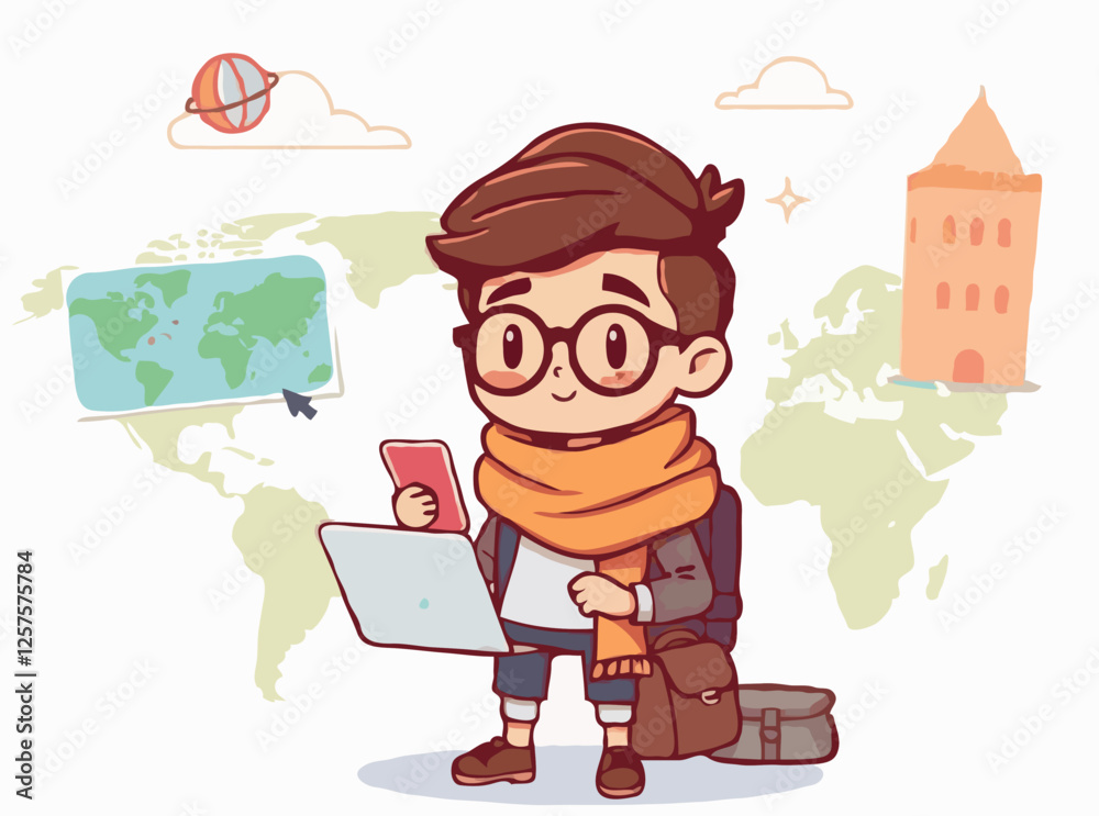 Nomadic Entrepreneur: Travel and Work Vector Illustration