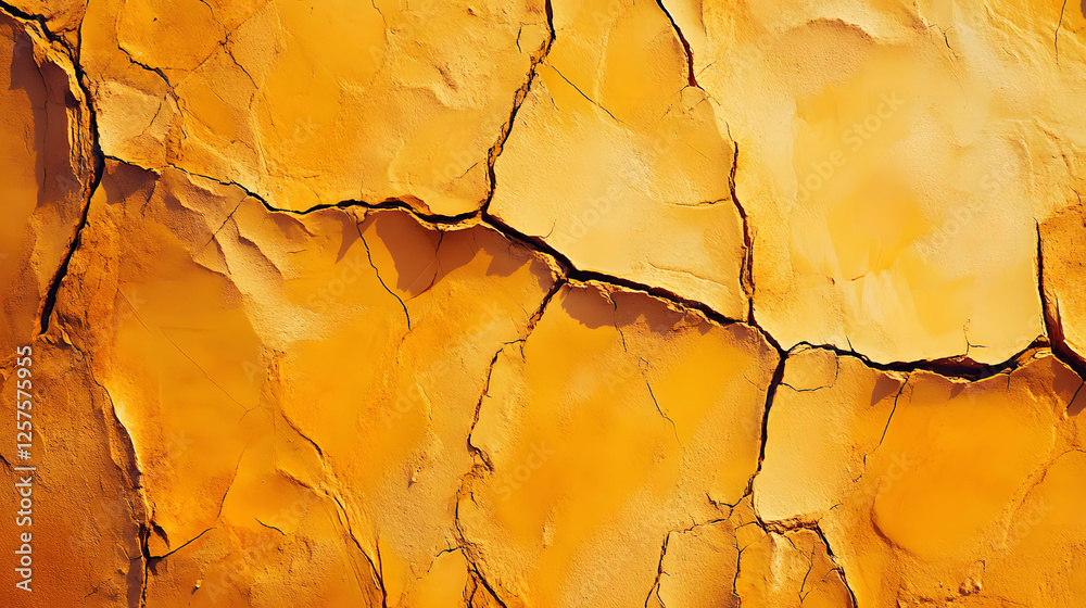 Naklejka premium Arid Landscape of Cracked Golden Earth Texture Background