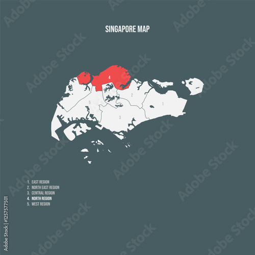Singapore Map with 5 Regions - North Region